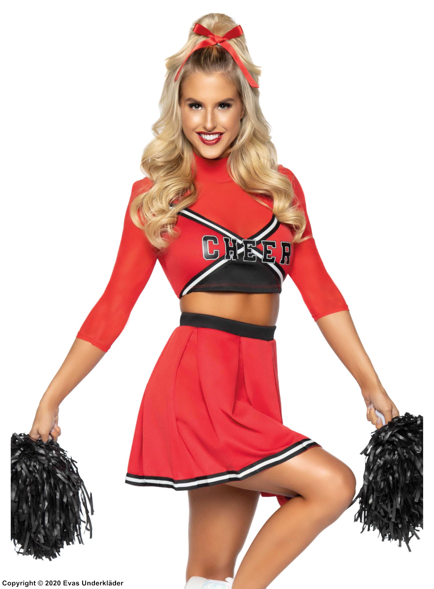 Cheerleader, top and skirt costume, pleats, turtle neck